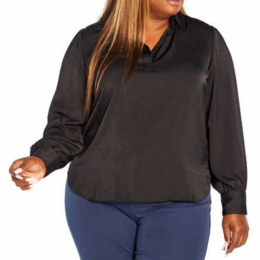 NWT! Banana Republic Women's Black Satin Long Sleeve Blouse - Size XL - Picture 7 of 15